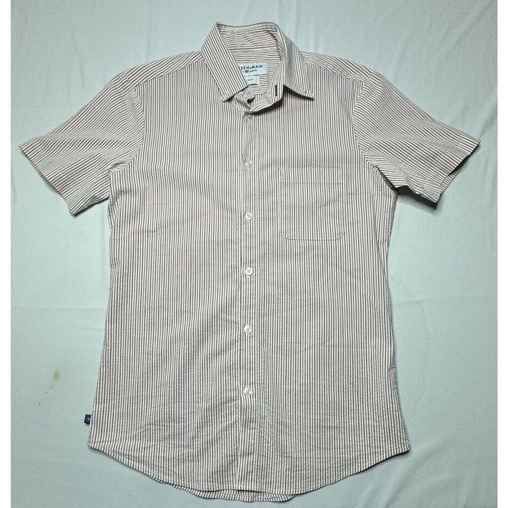Mizzen+Main Men's Short Sleeve Red Blue Stripe Trim Fit Button Up Shirt -Size S*